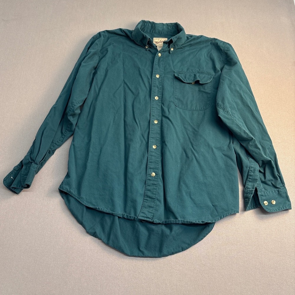 Woolrich Mens Large Teal Green Cotton Long Sleeve Button Down Shirt 100% Cotton